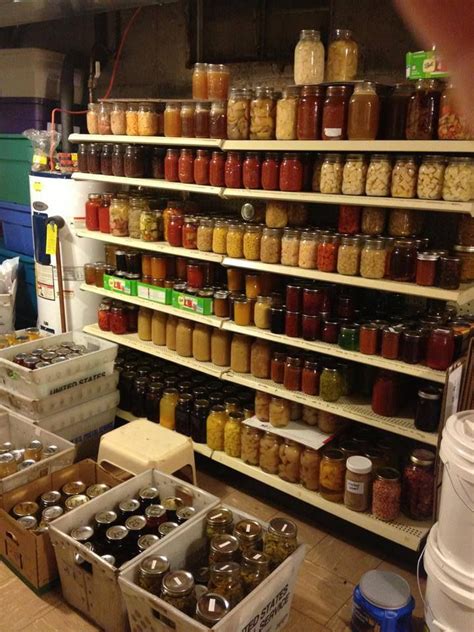 shelves full of jars and containers filled with food