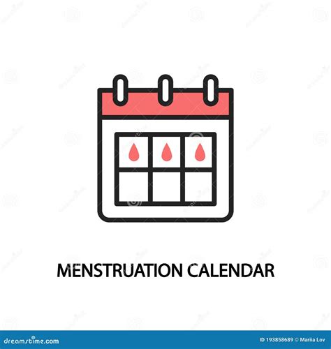 Menstruation Calendar Line Flat Icon. Periods Symbol Red Color Stock ...