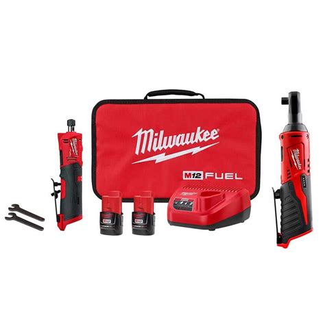 Milwaukee M12 FUEL 12V Lithium-Ion 1/4 in. Cordless Straight Die Grinder Kit w/M12 3/8 in ...