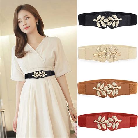 Aliexpress.com : Buy Gold Stretch Elastic Metal Buckle Waist Belt For Women Fashion Gold Leaves ...