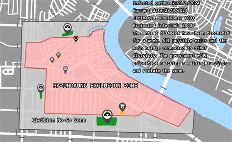 Zombie outbreak map. Entire district have been put into lockdown and blockaded to stop infected ...