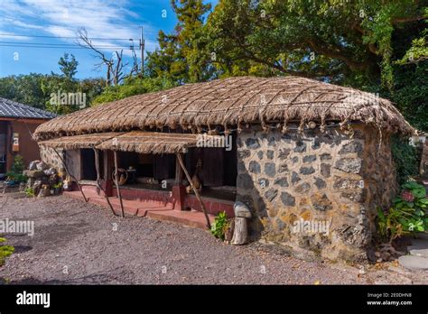 Traditional houses at Seongeup folk village at Jeju island, Republic of ...