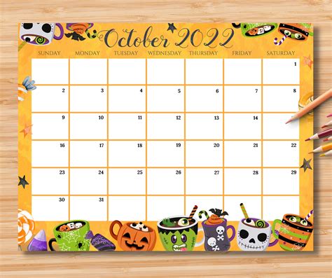 EDITABLE October 2022 Calendar Spooky Halloween Printable - Etsy Norway