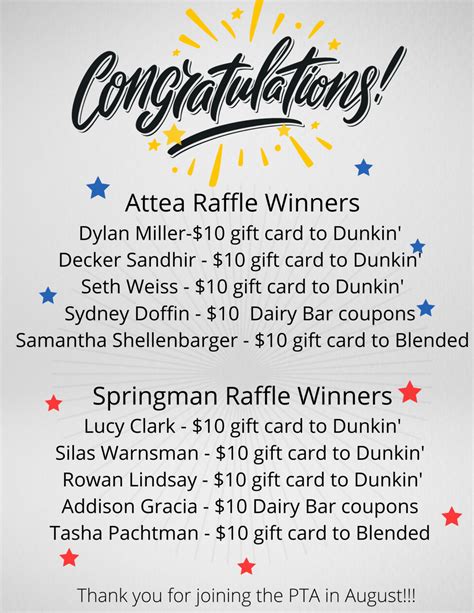 Congratulations, Raffle Winners!! – Springman-Attea PTA