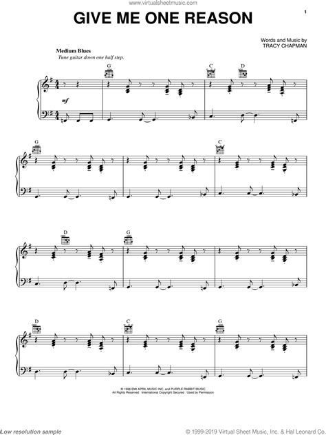 Tracy Chapman: Give Me One Reason sheet music for voice, piano or guitar