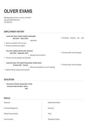 City Clerk Resume Sample & Tips | Online Resume Builder