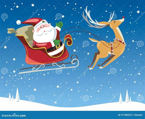 Santa Claus Flying in Sleigh on Christmas Eve Stock Vector - Illustration of beard, holiday ...