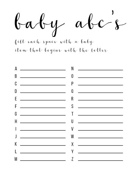 Baby Shower Games Ideas {ABC game free printable} - Paper Trail Design