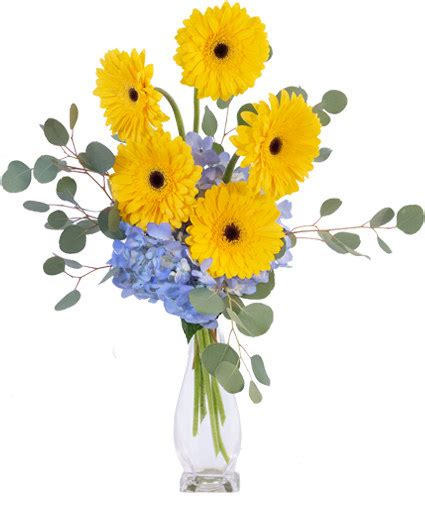 Yellow Blues Floral Arrangement in Michigan City, IN - WRIGHT'S FLOWERS ...