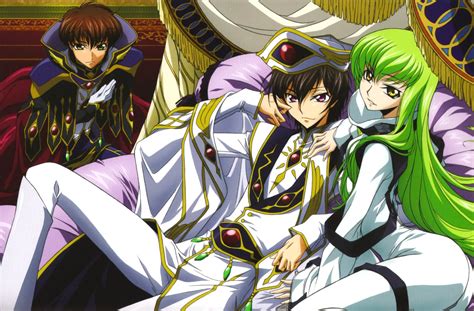 Code Geass 4K Ultra HD Wallpaper with Lelouch, C.C., and Suzaku