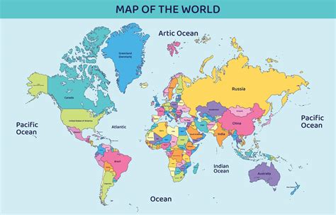 Colorful World Map with Country Names 21653586 Vector Art at Vecteezy