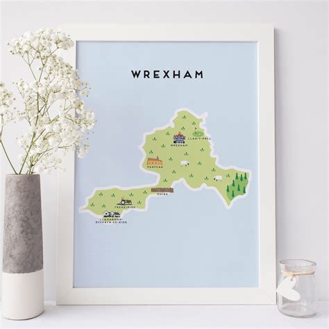 Wrexham Map Illustrated Map of Wrexham Print / Travel Gifts / Gifts for Travellers / United ...