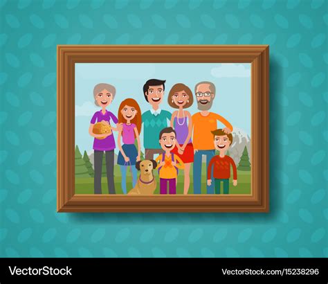 Family photo on wall in wooden frame cartoon Vector Image