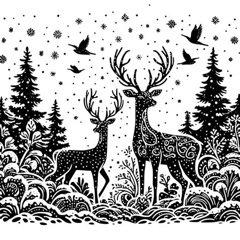 Deer in Snowy Forest Design - SVG, PNG, DXF for Cricut