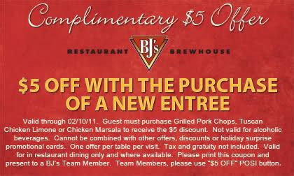 BJ's Brewhouse: $5 off Printable Coupon