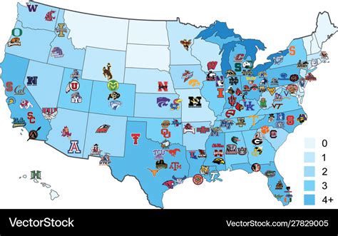 Usa ncaa division 1 football map Royalty Free Vector Image