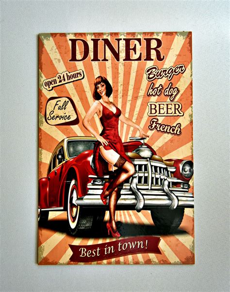 Vintage Poster Diner Wooden Poster Retro Poster Open 24 - Etsy