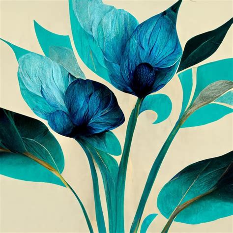Premium Photo | Blue and golden watercolor flower illustration for prints wall art cover and ...