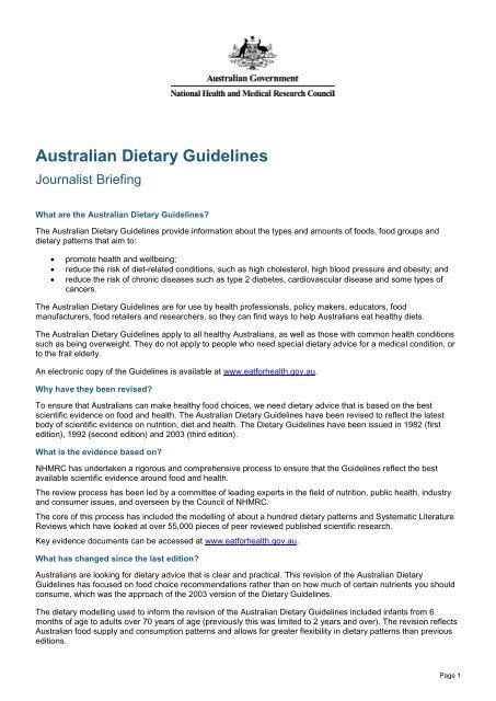 Australian Dietary Guidelines Journalist Briefing ... - Eat For Health