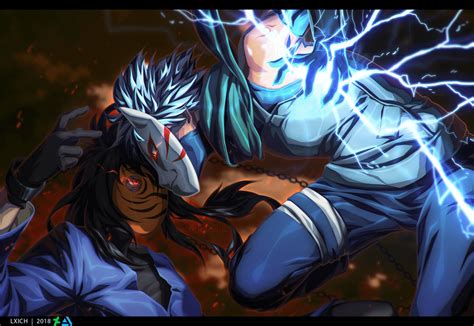 Download Kakashi and Obito square up in an intense fight. Wallpaper ...