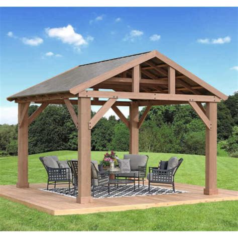 Yardistry YM12949 14ft. x 12ft. Cedar Gazebo with Aluminum Roof for ...