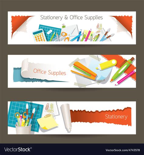 Office and Stationery Supplies Objects Banner Vector Image