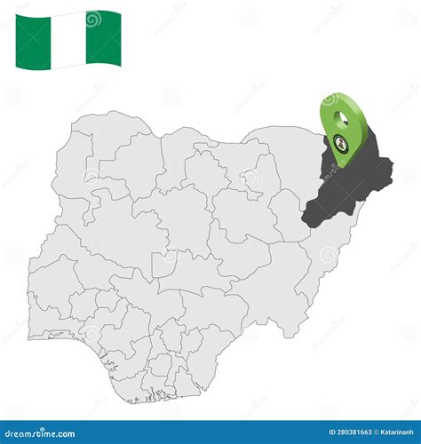 Location Borno State on Map Nigeria. 3d Borno Location Sign. Flag of ...