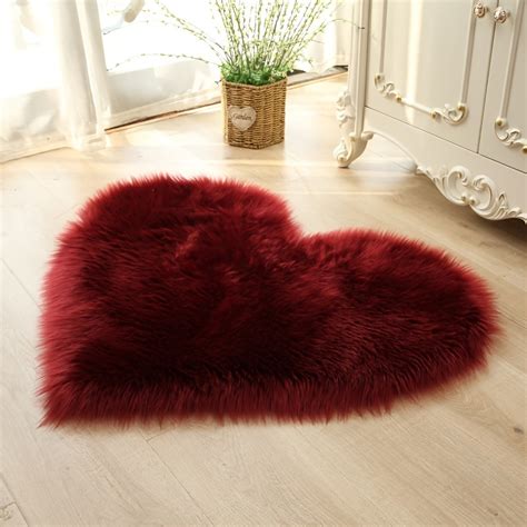 1pc Faux Fur Room Rug Heart Shaped Plush Rug Fluffy Carpet For Living Room Bedroom Sofa Shaggy ...