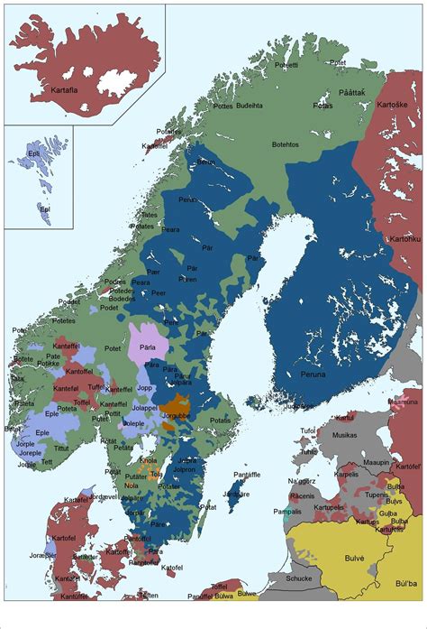 John K Auðunarson Vatterholm's map of the Nordic countries & words for ...