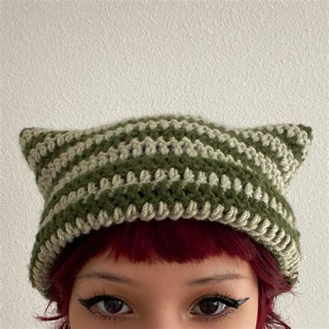 slowish studios on Instagram: “sage/forest striped cat beanie -sold ...