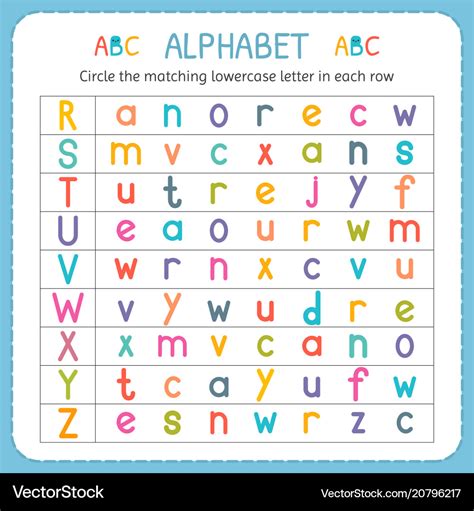 Circle matching lowercase letter in each row Vector Image