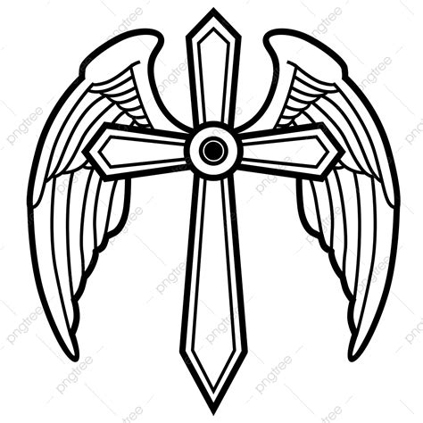 Wings Tattoo Vector Art PNG, Black Cross Tattoo On Wings, Cross Drawing, Cross Sketch, Wing PNG ...