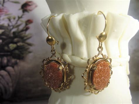 Goldstone Jewelry Set, Goldstone Necklace, Goldstone Earrings, Gold Filled Chain, 14K Earrings ...