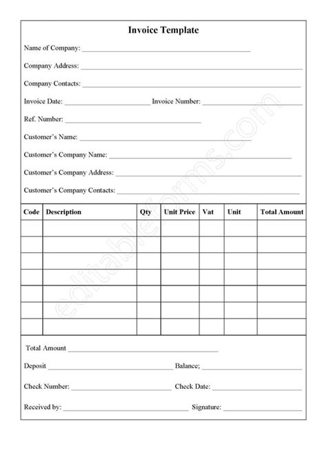 Invoice Template Fillable PDF Template Download | PDF