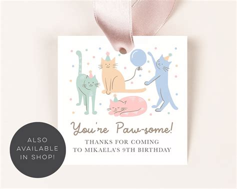 Editable Cat Thank You Card Cat Birthday Thank You Printable - Etsy