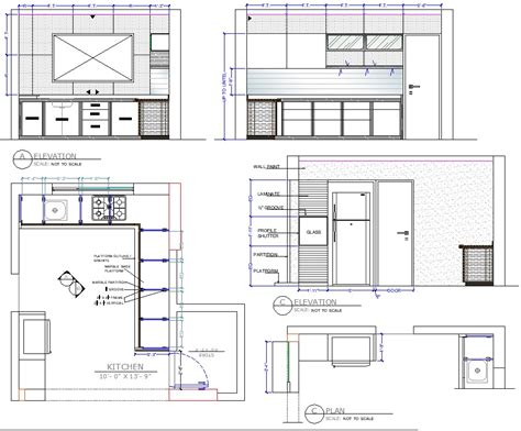 10ftX13ft Modular Kitchen Design Architecture CAD Drawing - Cadbull