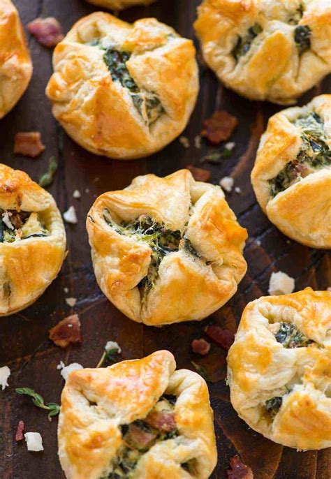 Spinach Puffs with Cream Cheese Bacon and Feta | Savory puff pastry, Puff pastry recipes savory ...