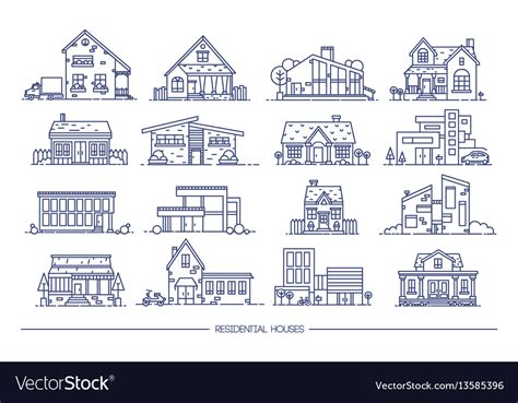 Line art residential house collection set of flat Vector Image