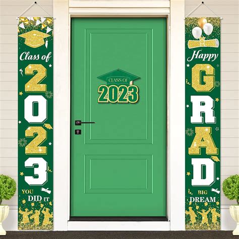 Amazon.com: 2023 Graduation Porch Banners Green Gold Graduation Outdoor ...