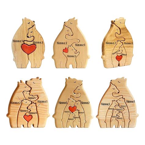 Wooden Bear Family Puzzle, Animal Family, 3animal Puzzle, Laser Engraved, 2023 Wooden Bears ...