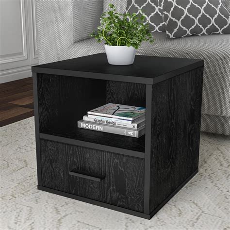 Lavish Home End Table Cube with Drawer, Black - Walmart.com