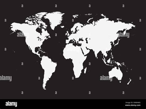 world map flat white color and black background Stock Photo - Alamy