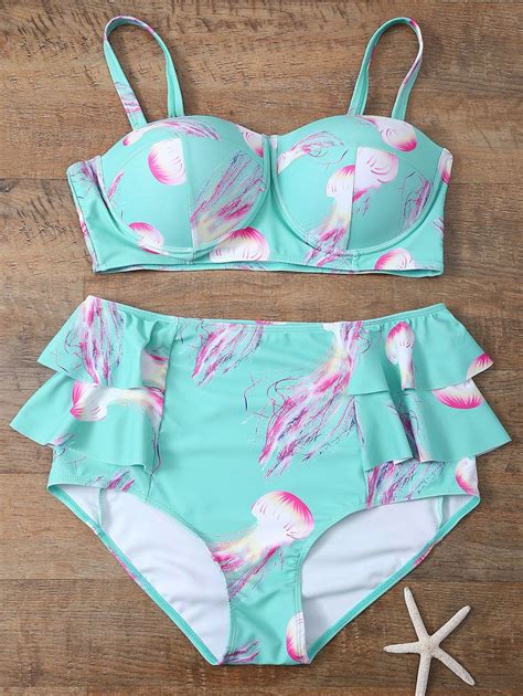 Push Up Printed Flounced Bikini Set LIGHT BLUE: Bikinis | ZAFUL Swimwear Model, Swimwear Sale ...