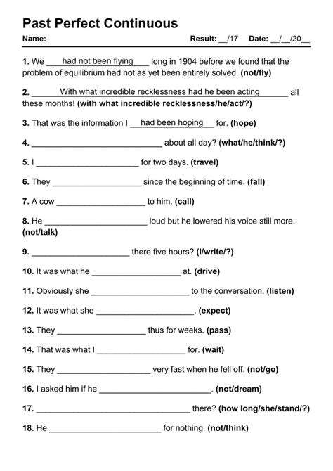 42 Past Perfect Continuous PDF Worksheets with Answers - Grammarism