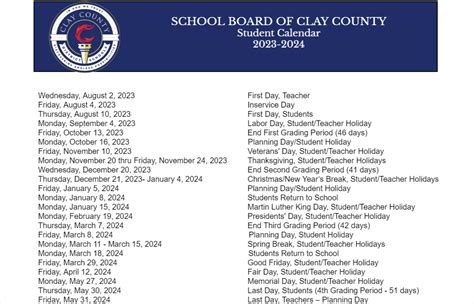 Clay County School Calendar 24-25 Florida - Petra Marrissa