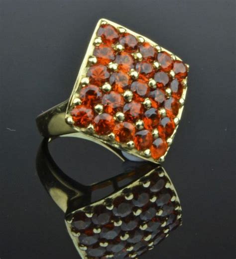 Orange Garnet Cube Ring in 14ct Gold - Rings - Jewellery