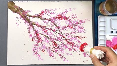 Cherry Blossom Tree Q Tip Painting Technique | Acrylic Painting - YouTube
