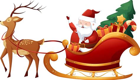 Cartoon Santa Claus sleigh with gifts and reindeer in harness on ...