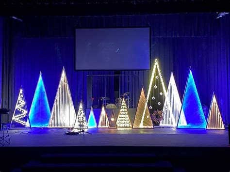 Christmas church wooden tree stage display in 2024 | Christmas church, Christmas stage ...