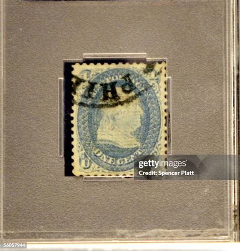 A rare 1-cent Z-grill stamp depicting Benjamin Franklin that was ...